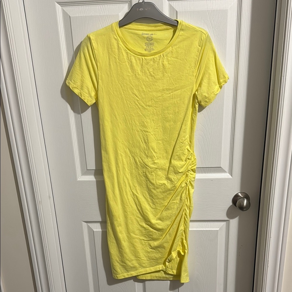 Design Lab Lord & Taylor Yellow Asymmetrical Ruched Midi Dress